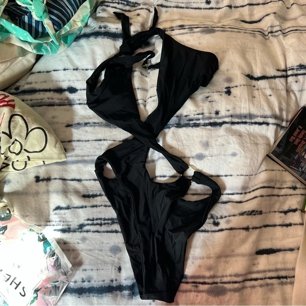 Shein Black Strappy One Piece Bathing Suit